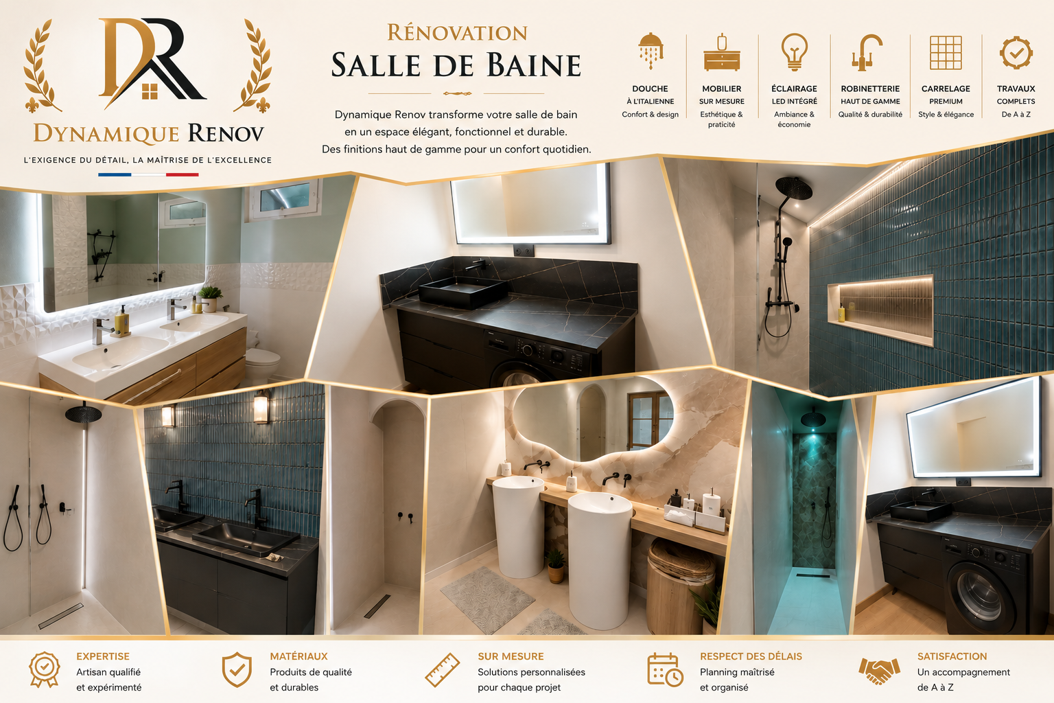 Rénovation Salle de Bain Haut de Gamme | Douche à l'Italienne & Mobilier Sur Mesure - Dynamique Renov
